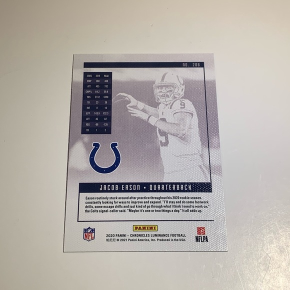 🏈 5/$10 2020 PANINI CHRONICLES LUMINANCE UPDATE ROOKIES #208 JACOB EASON NFL 🏈 - Picture 2 of 3